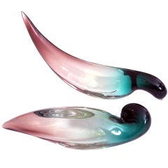 Sleek Pair of Murano Stylized Birds; label 'Salviati&Co, Venice'
