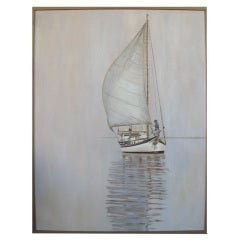 Vintage A Large American 1960's Painting of A Sailboat; signed 'Averill'