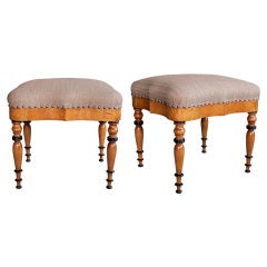 A Handsome Pair of Swedish Biedermeier Rectangular Birch Stools A Handsome Pair of Swedish Biedermeier Rectangular Birch Stools