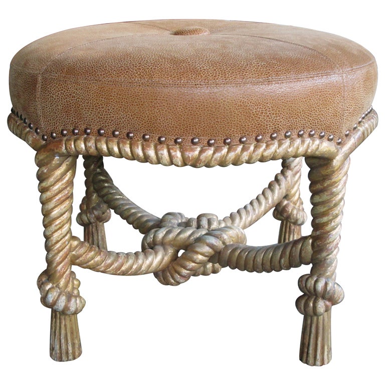 Large-Scaled French Napoleon III Style Carved Rope-Twist Stool