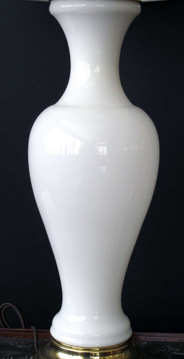 Elegant French 1960's White Opaline Baluster-Form Glass Lamp 1