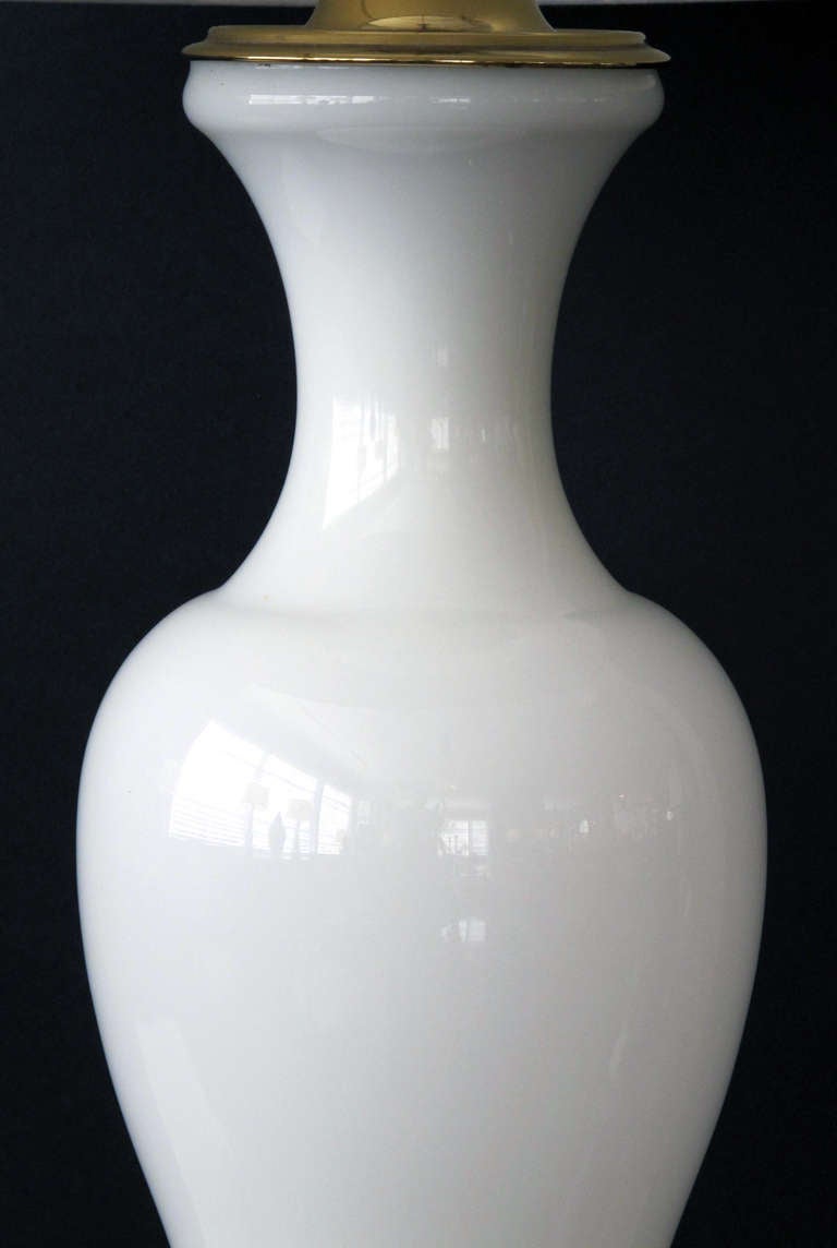 Elegant French 1960's White Opaline Baluster-Form Glass Lamp 2