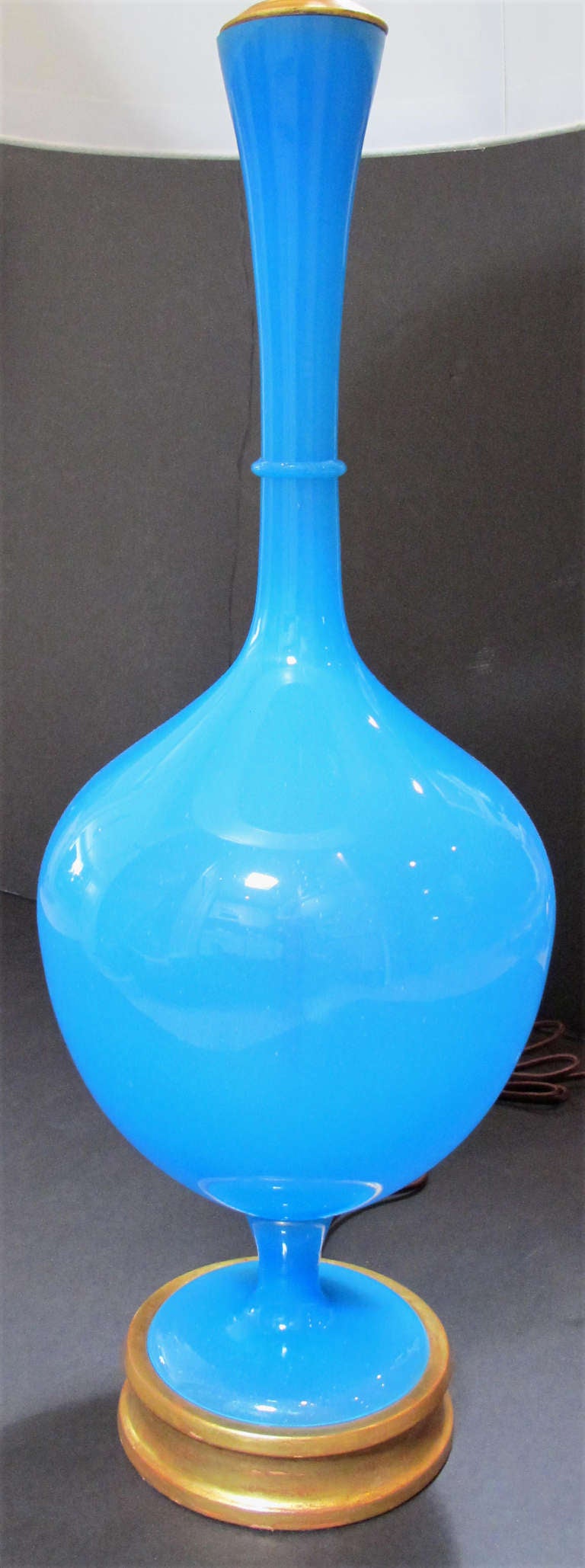 Mid-20th Century A Tall Swedish Vibrant Blue Art Glass Bottle-from Lamp; For Marbro Co.