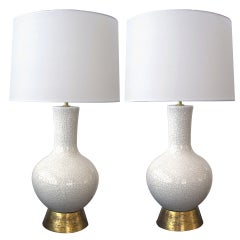 A Shapely Pair of Chinese Mid-Century White Crackled-Glaze Porcelain Lamps