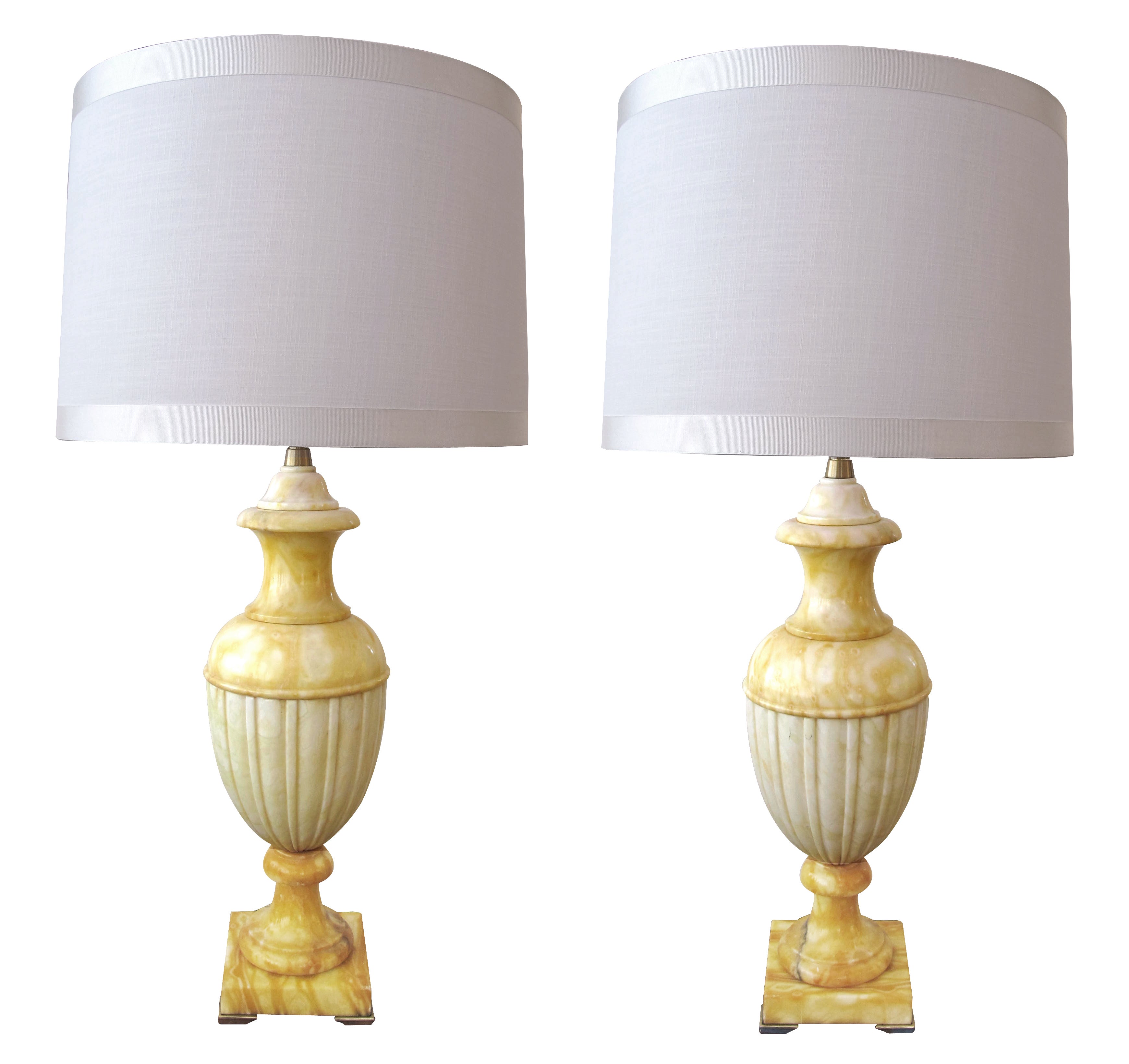 A Large-Scaled Pair of Italian Urn-Form Alabaster Lamps; Marbro Lamp Co. 