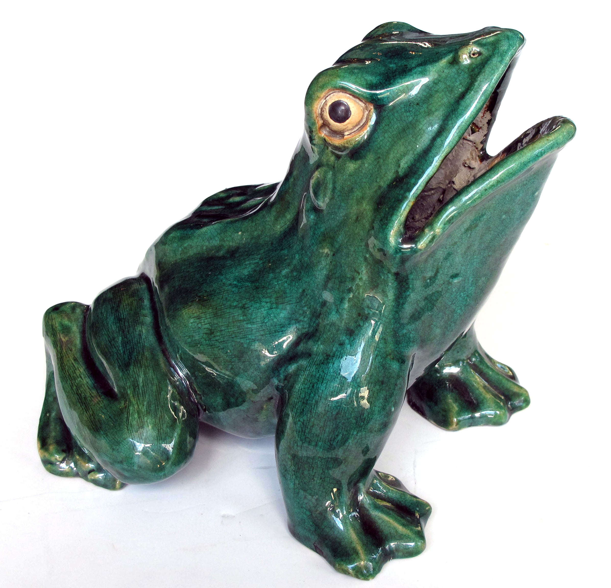 A Large and Rare Chinese Qing Dynasty Emerald-Green Glazed Ceramic Garden Frog