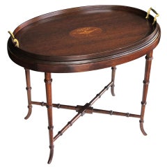 A Large-Scaled English Classical Revival Inlaid Mahogany Oval Serving Tray 
