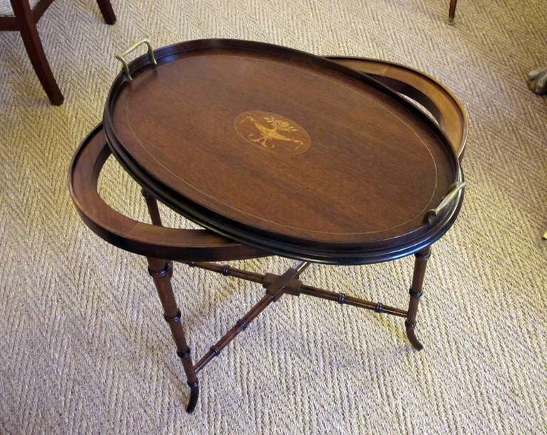 A Large-Scaled English Classical Revival Inlaid Mahogany Oval Serving Tray
