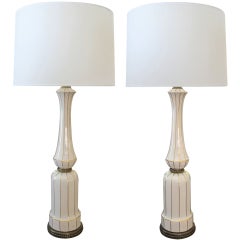 A Tall Pair of American 1960's Ivory Porcelain Baluster-Form Lamps; by Lenox