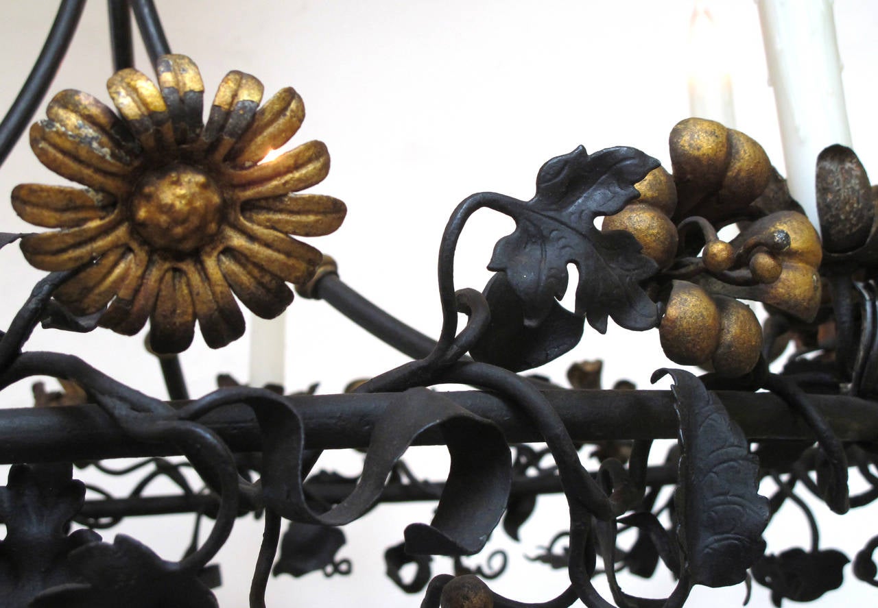 Faniciful Belgian Six-Light Iron Chandelier with Floral and Foliate Vine 3