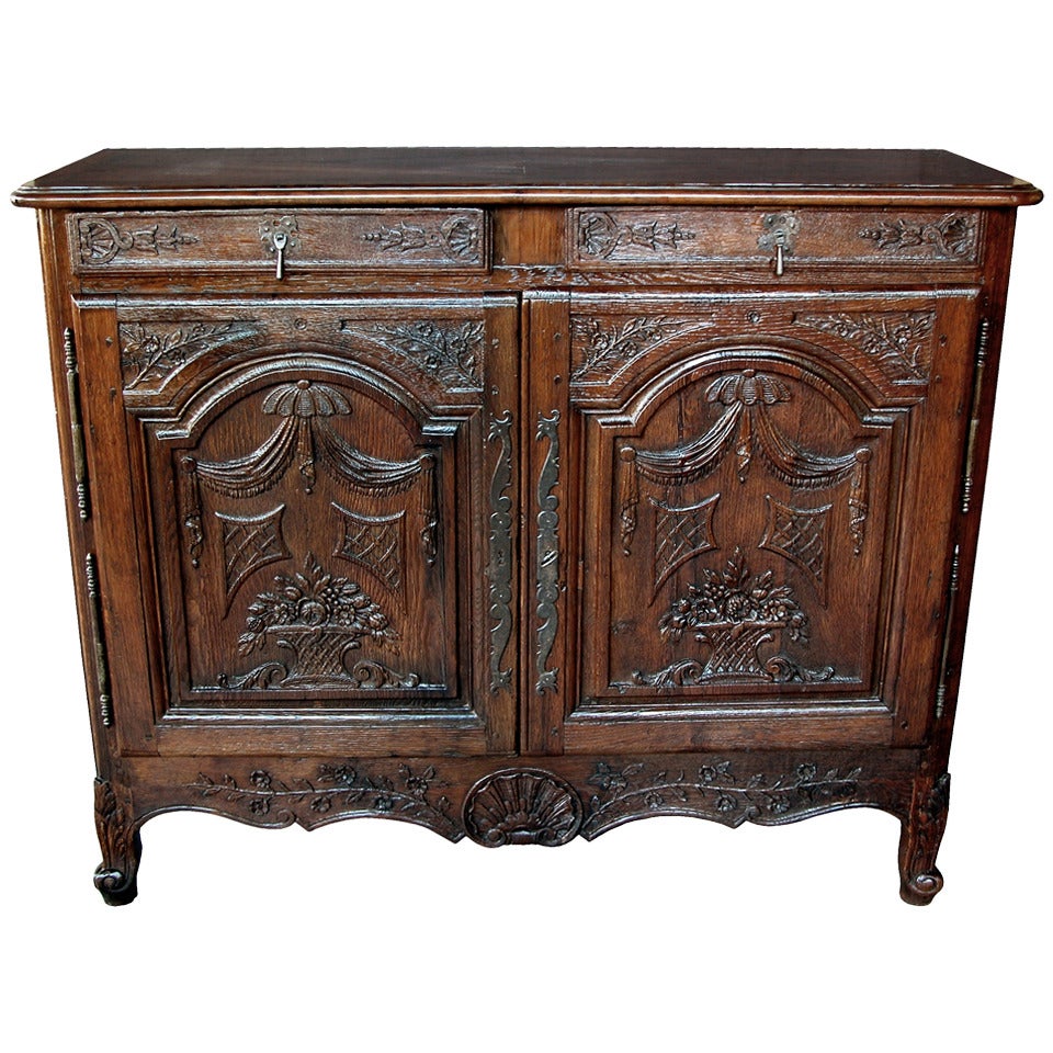 A Richly-Patinated and Well-Carved French Provincial Oak 2-Door Buffet