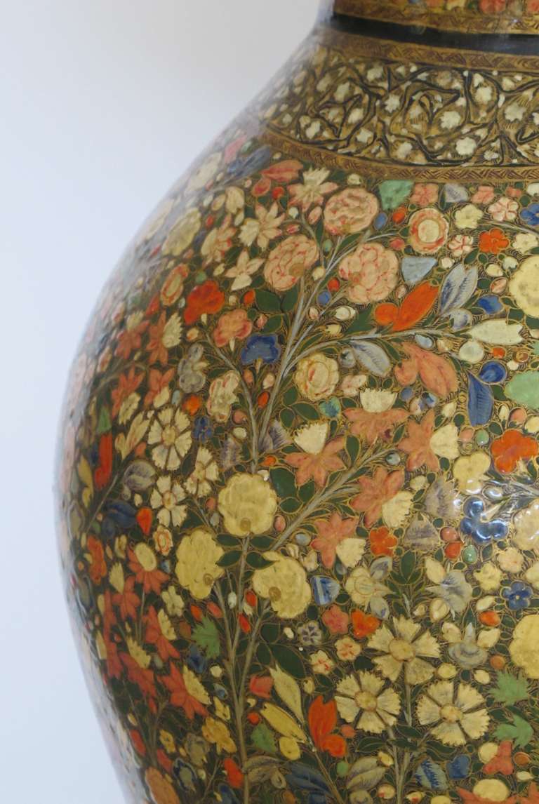 Monumental and Good Quality Kashmiri Polychromed Lacquered Lamp In Excellent Condition In San Francisco, CA