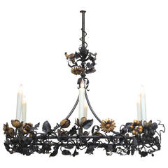 Faniciful Belgian Six-Light Iron Chandelier with Floral and Foliate Vine