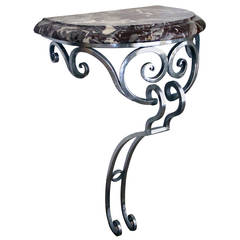French Wrought Iron Wall-Mounted Console with Marble Top