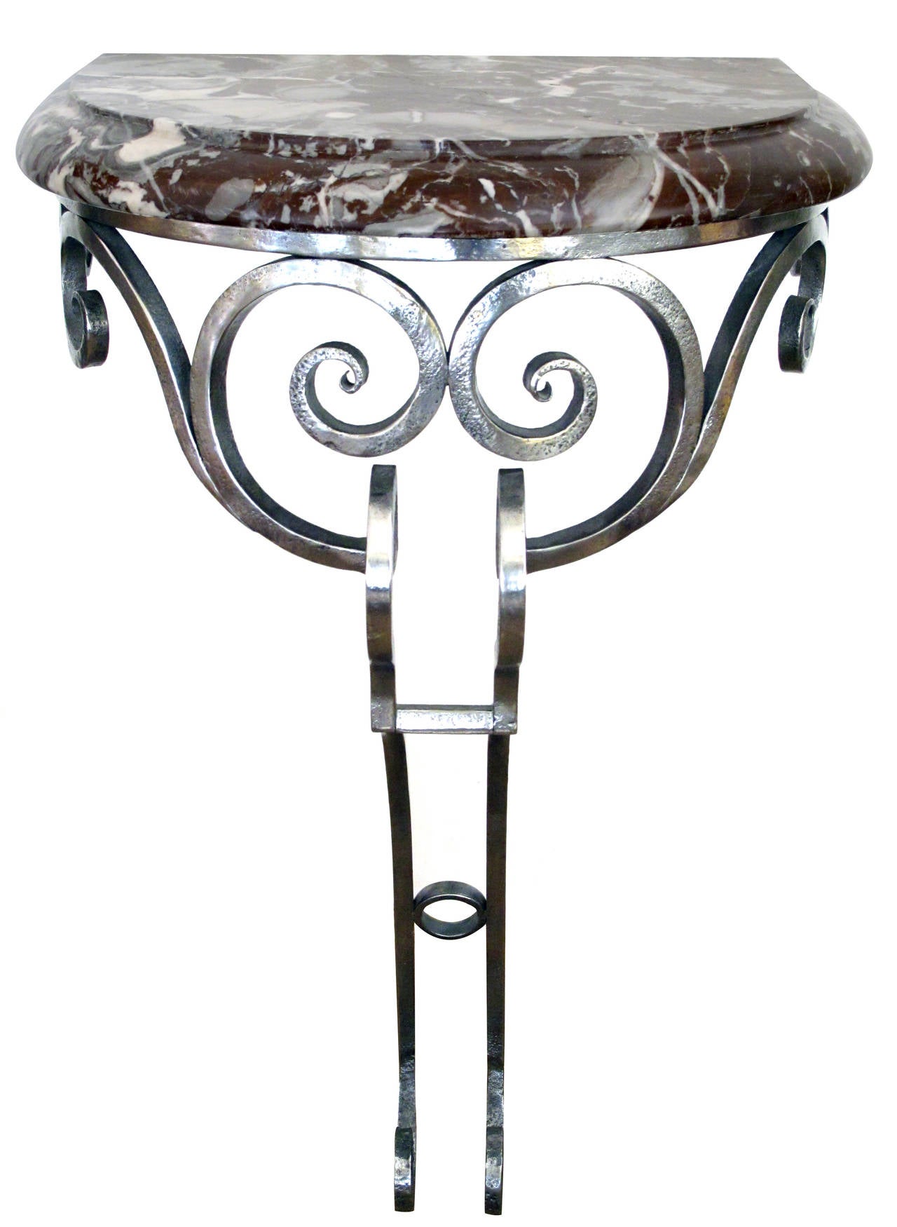 French Wrought Iron Wall-Mounted Console with Marble Top