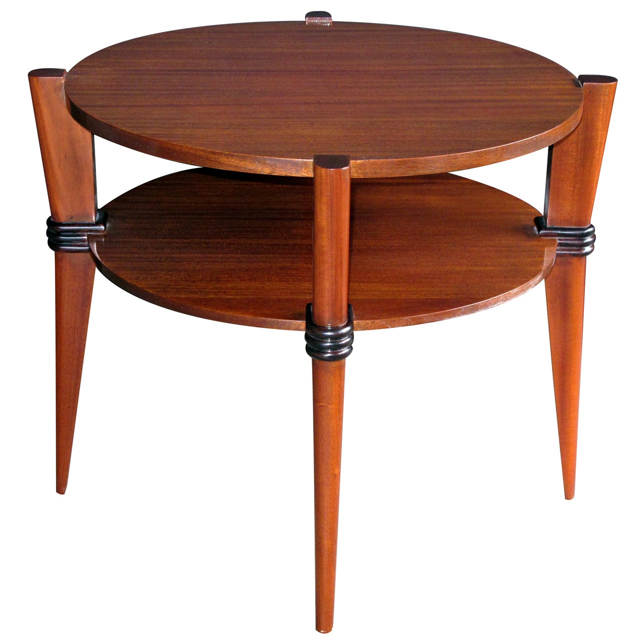 Chic French Ribbon-Mahogany Circular Side Table with Ebonized Highlights For Sale