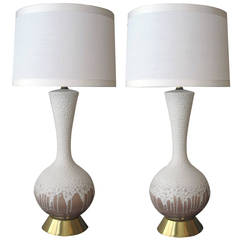 Pair of American 1960s White Crater-Glazed Ceramic Lamps