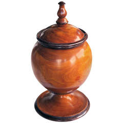 Antique Large-Scaled and Richly-Patinated English Treenware Lidded Pot