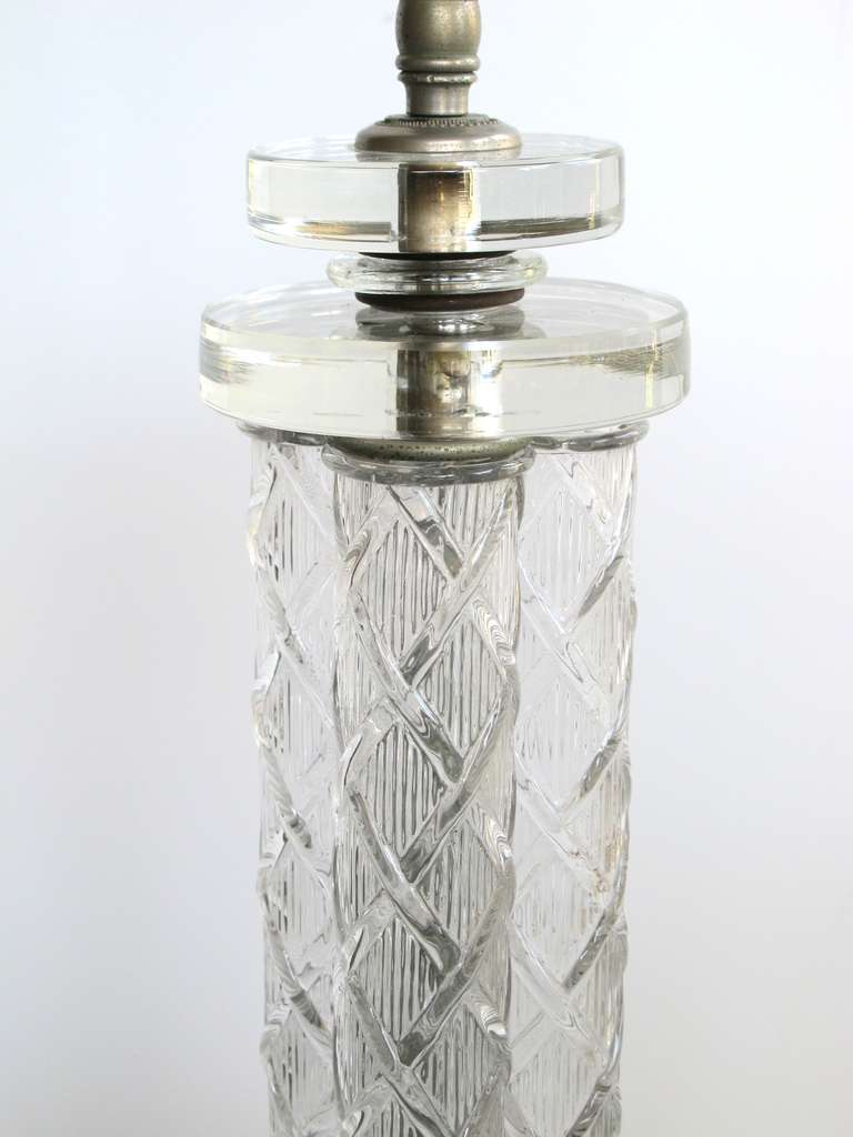 Mid-20th Century Shimmering Pair of French 1940's Clear Glass Columnar Lamps