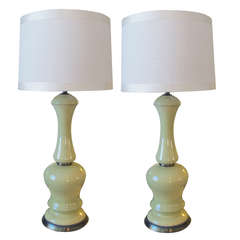 Pair of American Celadon Green Ceramic Lamps by Frederick Cooper, Chicago 12