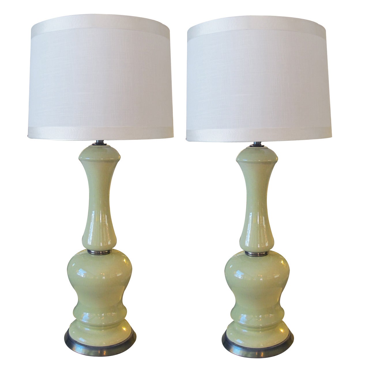 Pair of American Celadon Green Ceramic Lamps by Frederick Cooper, Chicago