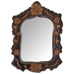 Whimsical French Folk Art Mirror with Raised Floral Relief Decoration 7