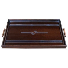 A Chic English Art Deco Mahogany Rectangular Tray with Mirrored Decoration