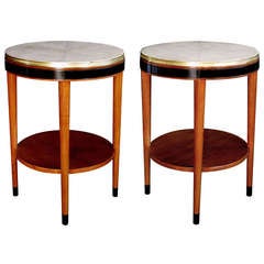 A Stylish Pair of American 1940's Cherrywood Side Tables w/Parchment Tops