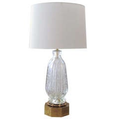 A Shimmering Murano Mid-Century Clear Glass Ribbed Lamp with Controlled Bubbles