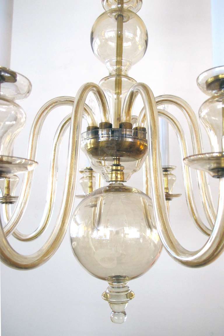 Shimmering Italian Midcentury Eight-Light Chandelier of Smoky Glass In Excellent Condition In San Francisco, CA