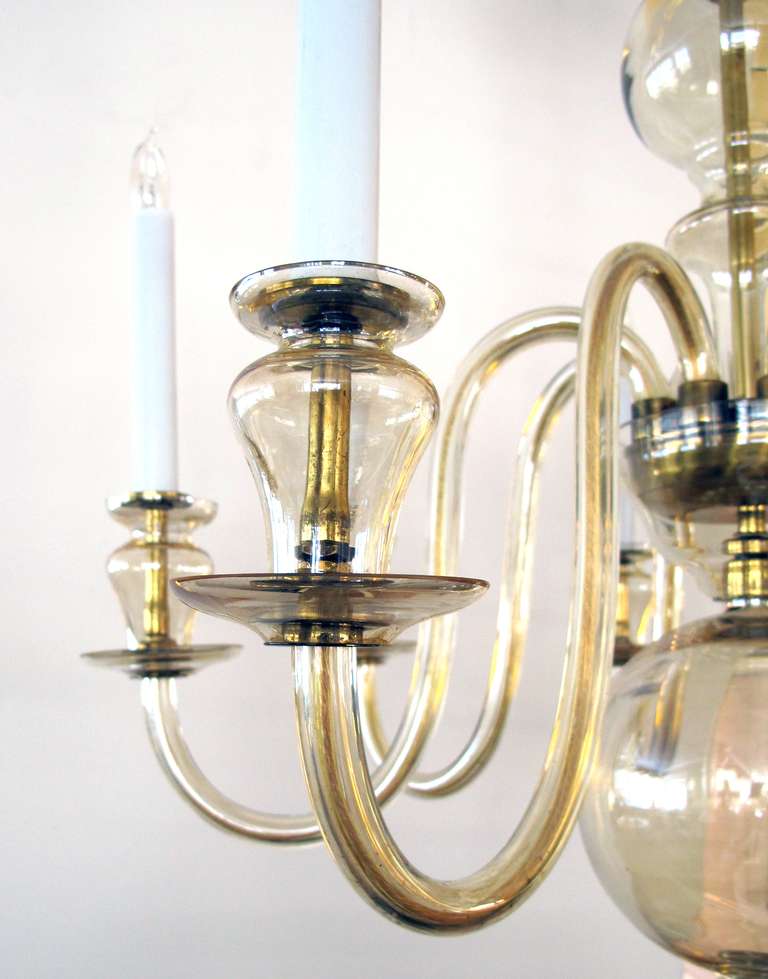 Mid-20th Century Shimmering Italian Midcentury Eight-Light Chandelier of Smoky Glass