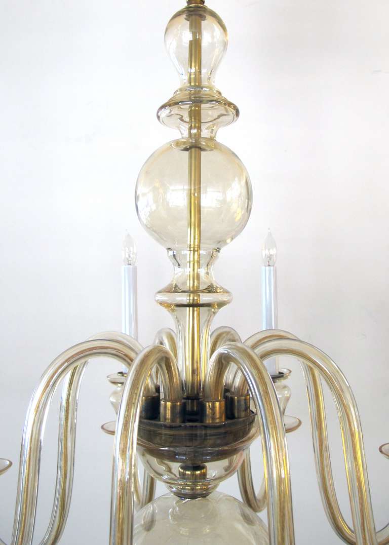 Shimmering Italian Midcentury Eight-Light Chandelier of Smoky Glass 1