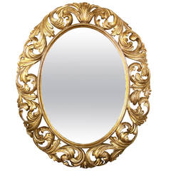 Antique Well-Carved Italian Baroque Style Oval Giltwood Mirror