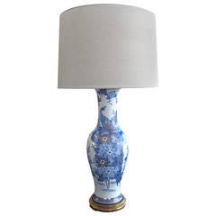 Chinese Blue and White Painted and Gilt Porcelain Lamp