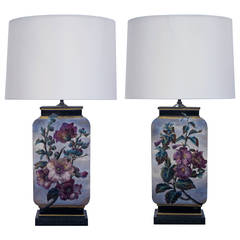 Fine Pair of French Polychromed Ceramic Lamps, Signed 'L. Ernie'