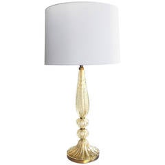 Tall and Slender Murano 1960s Gold Aventurine Art Glass Lamp