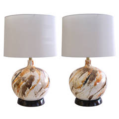 Stylish Pair of American Lustre-Glazed Porcelain Orb-Form Lamps