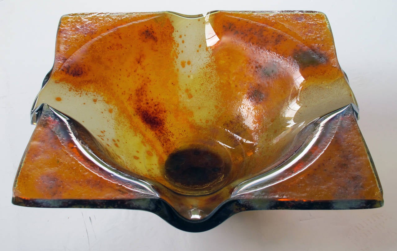 20th Century Thickly Modeled American Amber-Colored Bowl by Salvatore Polizzi