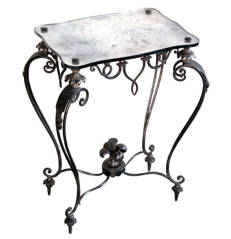 Elegant and Stylish French, 1940s Iron and Tole Side Table by Rene Drouet In Excellent Condition For Sale In San Francisco, CA
