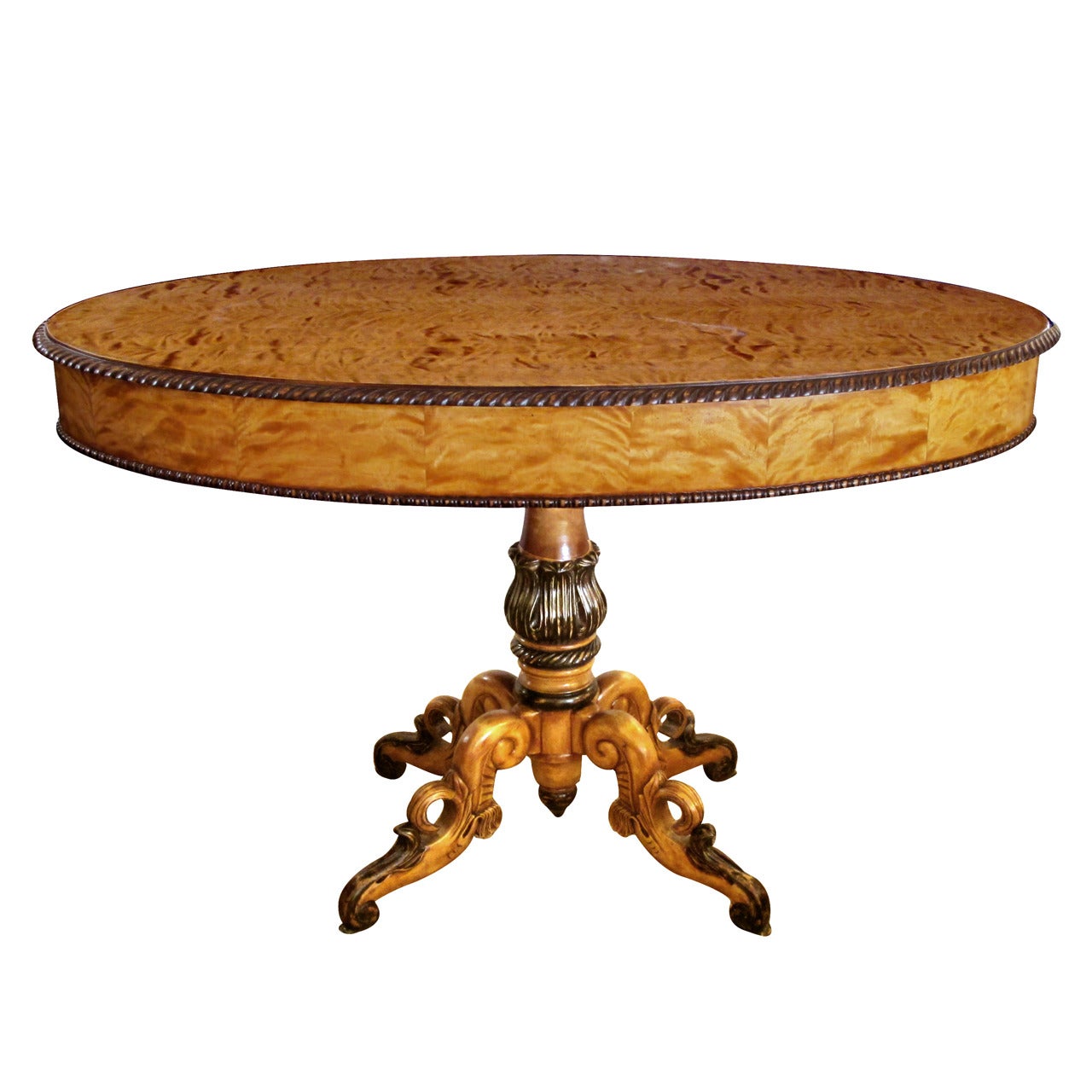 Warmly Patinated Swedish Biedermeier, Oval Birch Center Table