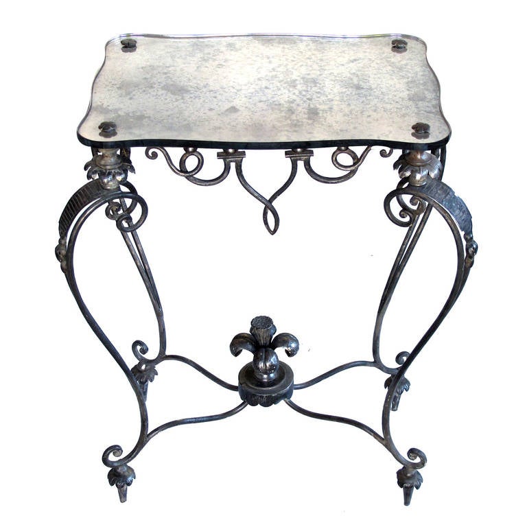 Elegant and Stylish French, 1940s Iron and Tole Side Table by Rene Drouet