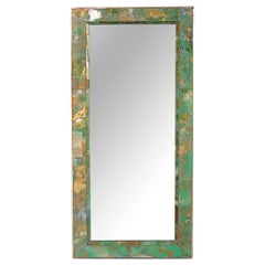 Mirror with Abstract Green and Gold Reverse Glass Painted Frame