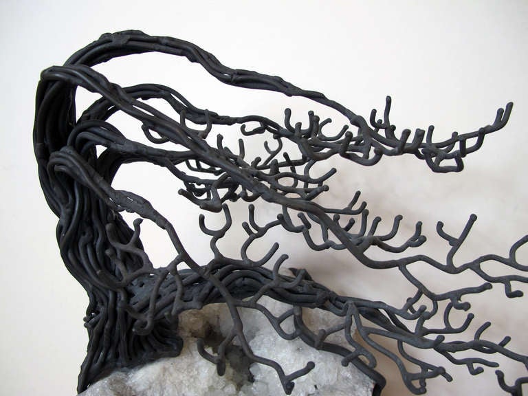 Mid-20th Century A Graceful American Bronze and Geode Tree Sculpture by Belva Ball (1933-2009)