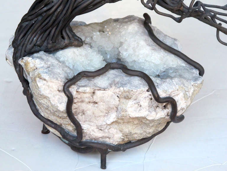 A Graceful American Bronze and Geode Tree Sculpture by Belva Ball (1933-2009) 1