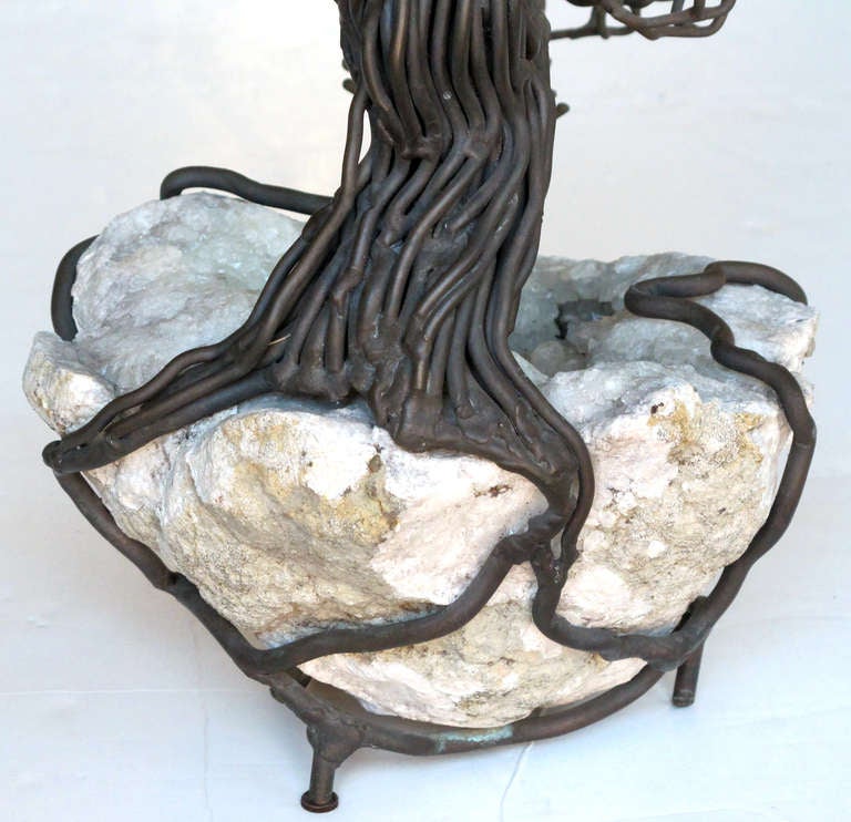 A Graceful American Bronze and Geode Tree Sculpture by Belva Ball (1933-2009) 2