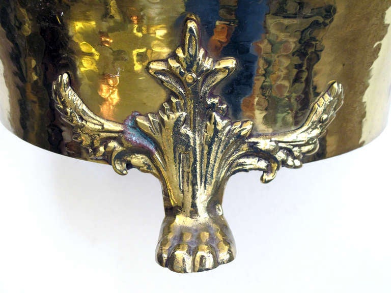 A Rare Imperial Russian Hand-Hammered Brass Jardiniere w/Lion Head Mounts In Excellent Condition For Sale In San Francisco, CA