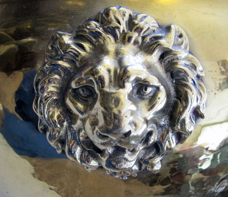 19th Century A Rare Imperial Russian Hand-Hammered Brass Jardiniere w/Lion Head Mounts