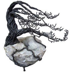 A Graceful American Bronze and Geode Tree Sculpture by Belva Ball (1933-2009)