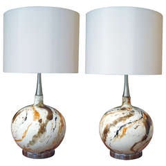 A Large-Scaled Pair of American 1960's Lustre-Glazed Porcelain Orb-Form Lamps