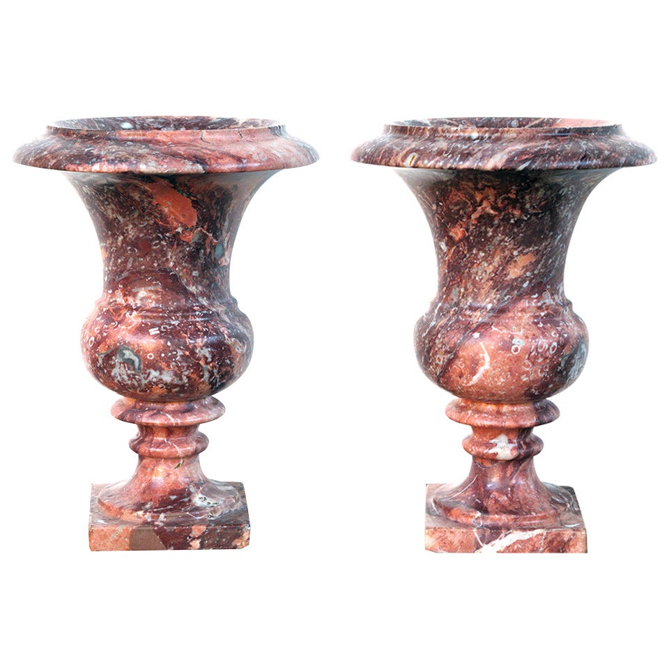 An Elegant Pair of French Campagna Urns of Opera-Fantastico Marble